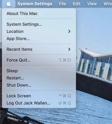 The Apple menu on macOS Ventura.