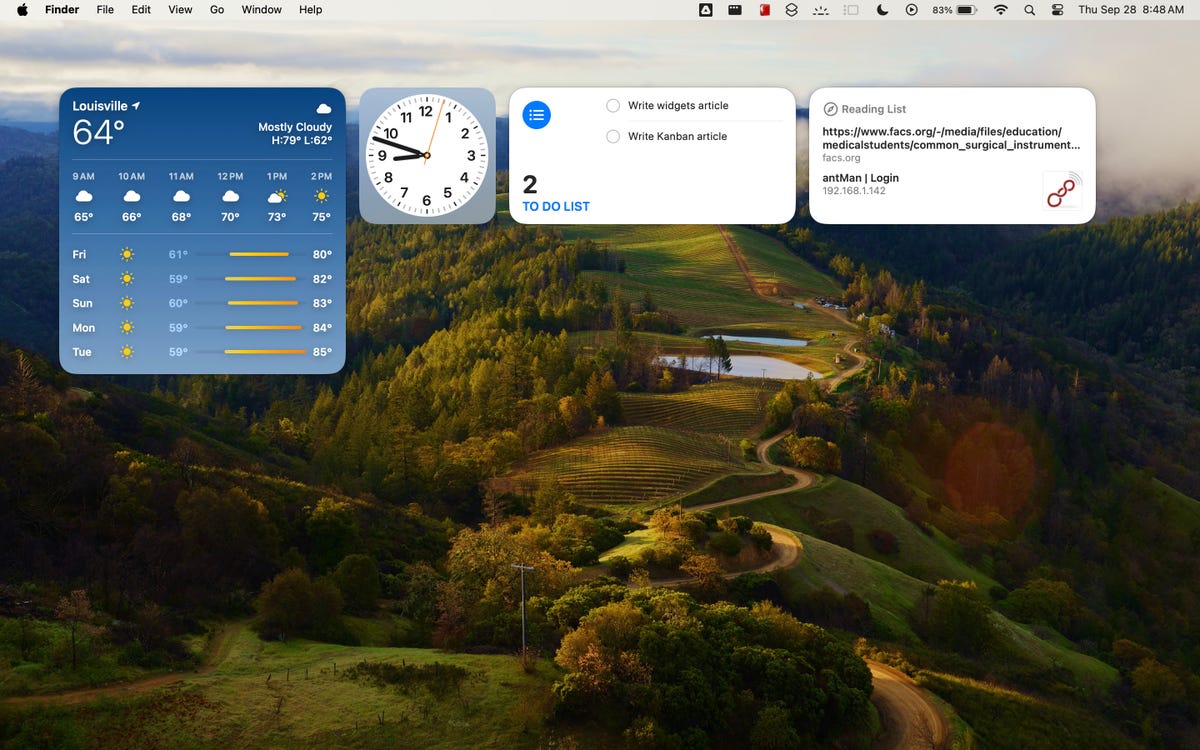 A macOS Sonoma desktop containing widgets